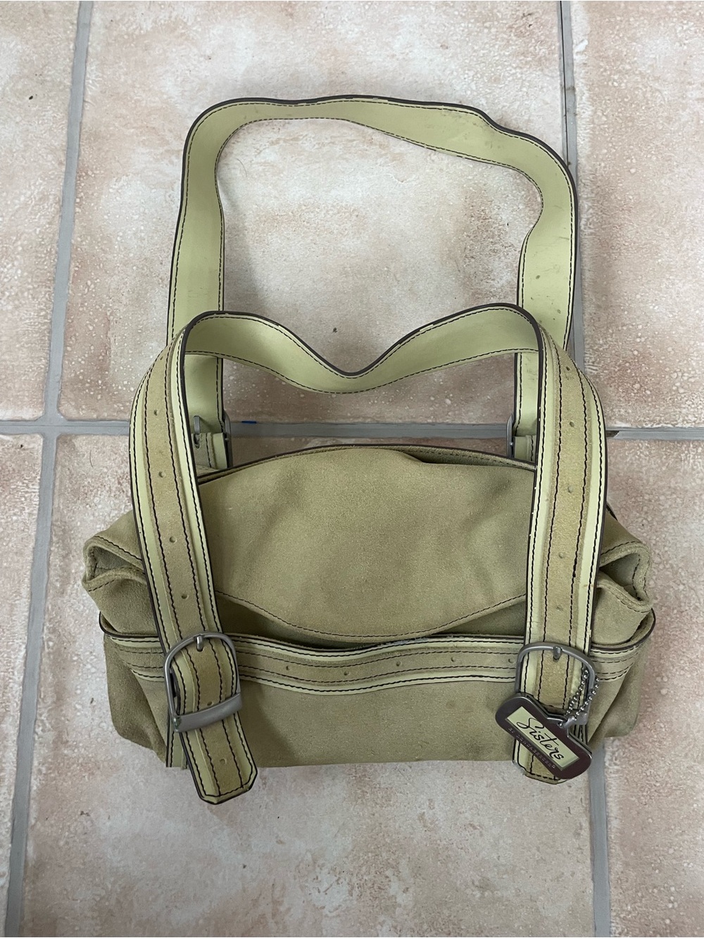 Y2K  90s Longaberger 2006 Sisters Lime Green Suede Satchel Handbag Purse